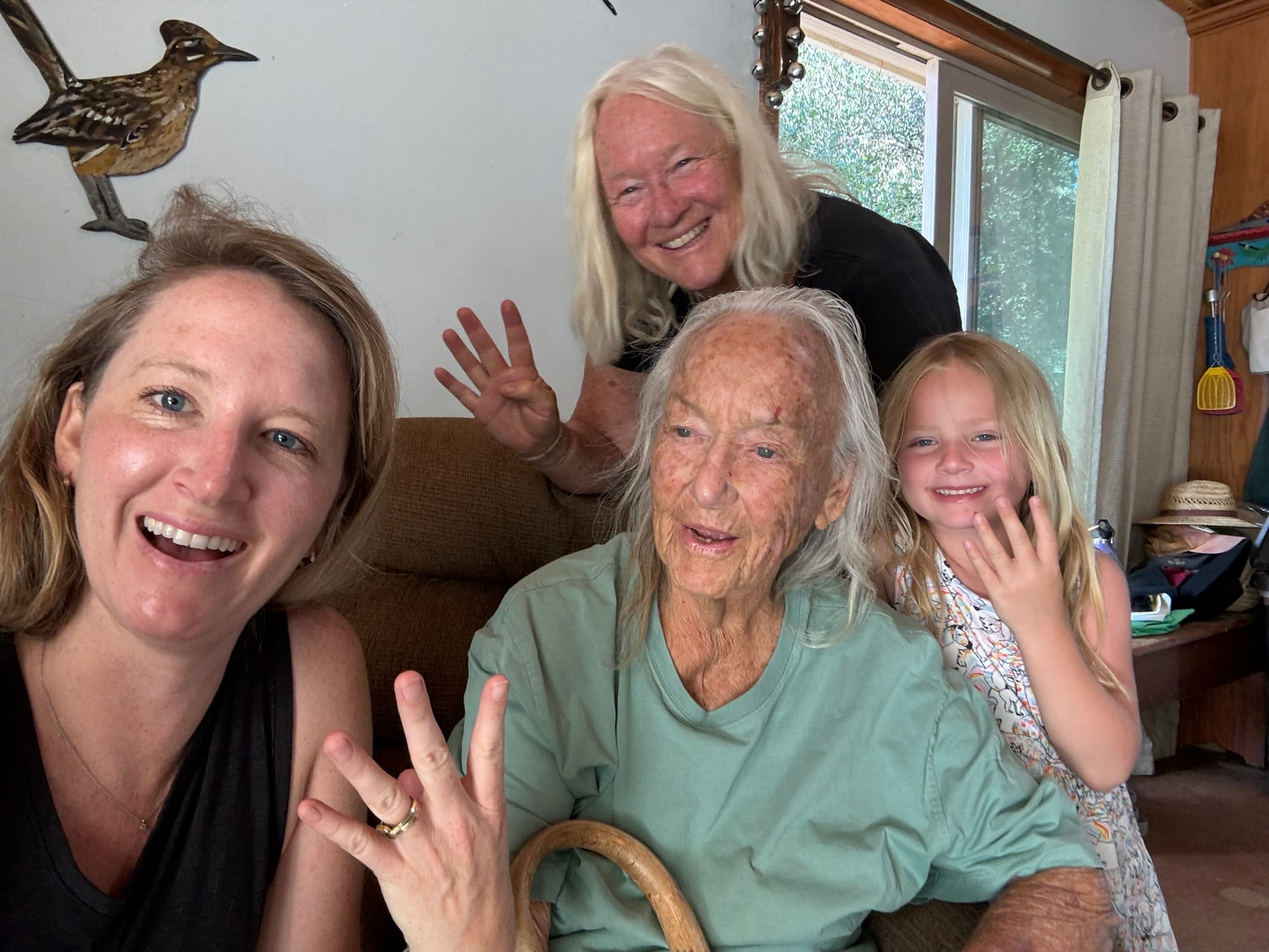 Sue in the golf cart with Morgan and Indi