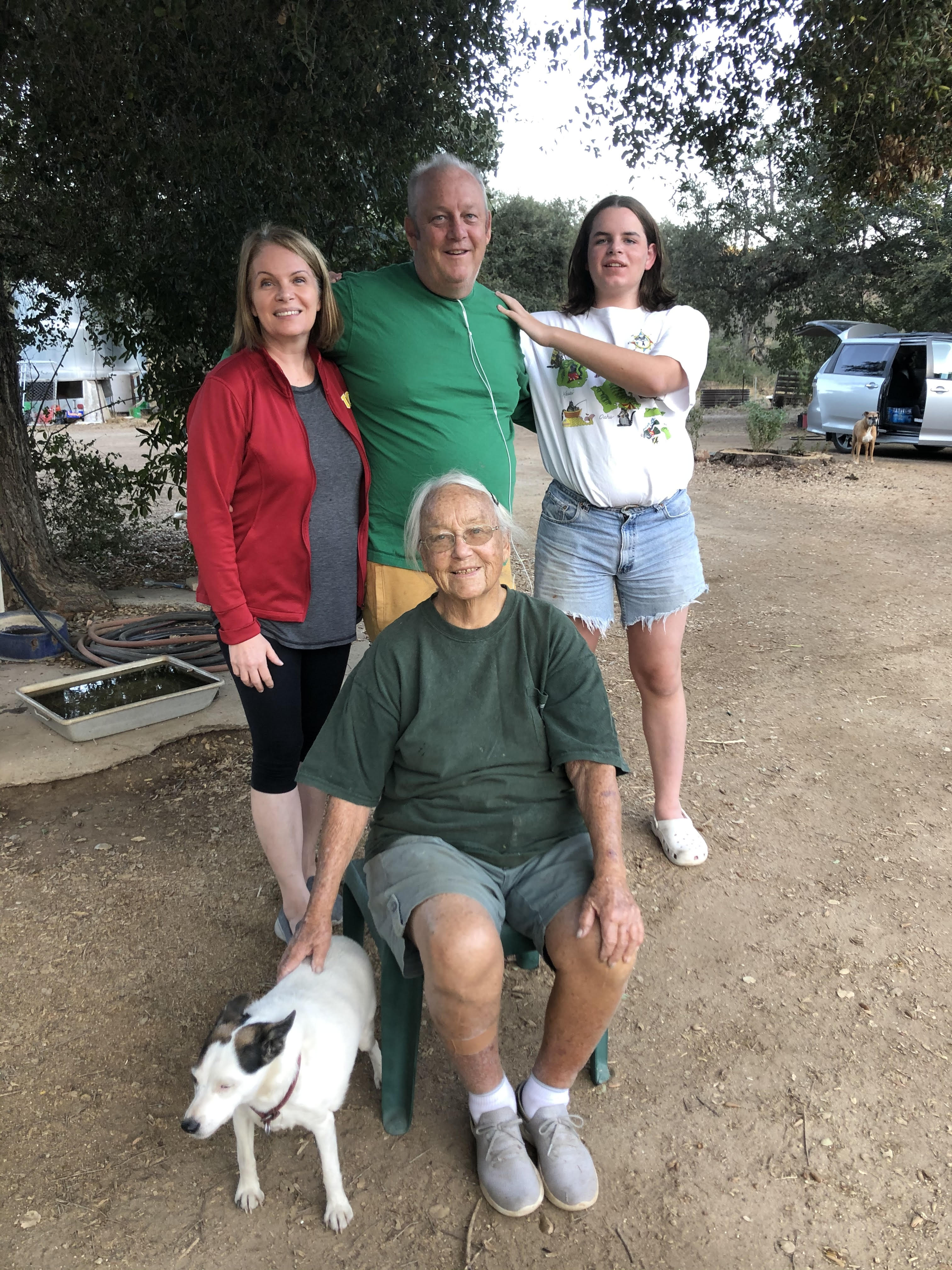 Sue with family at the ranch pool